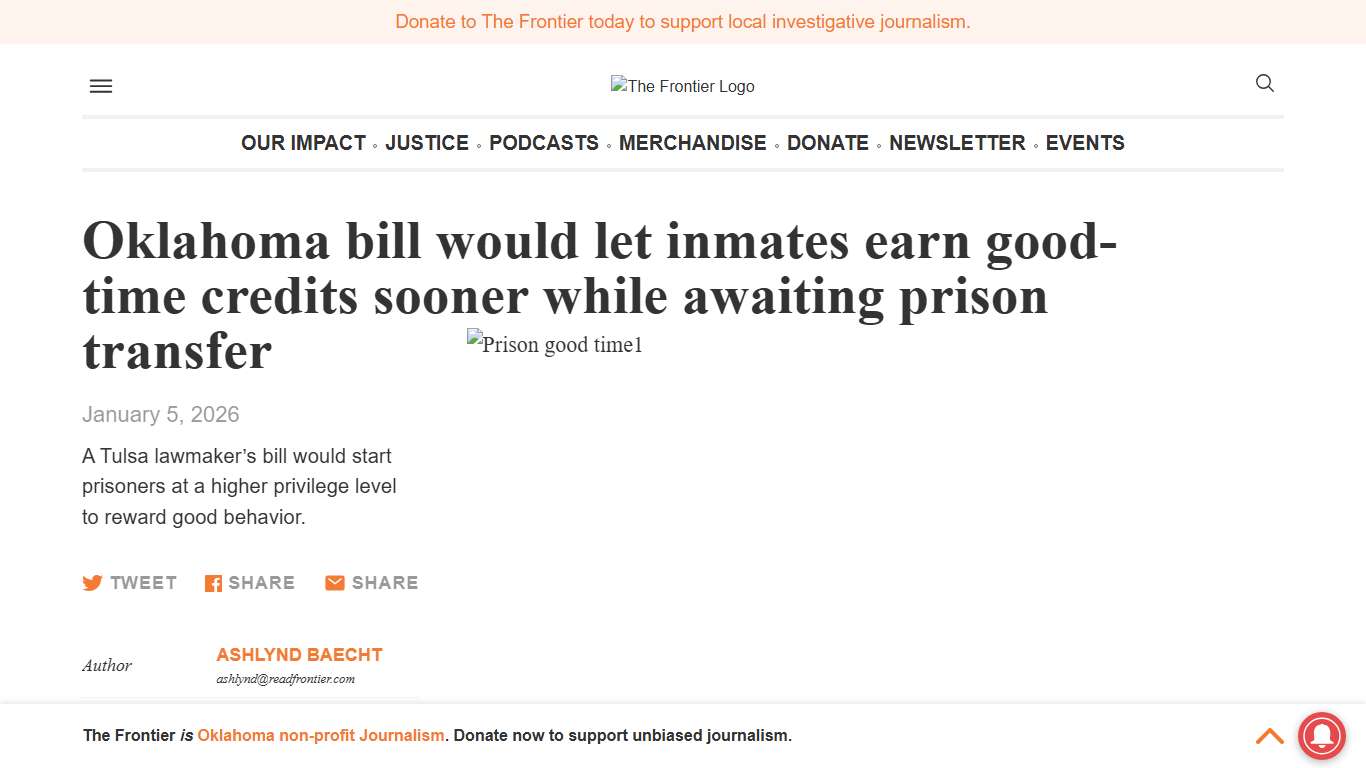 Oklahoma bill would let inmates earn good-time credits sooner while awaiting prison transfer